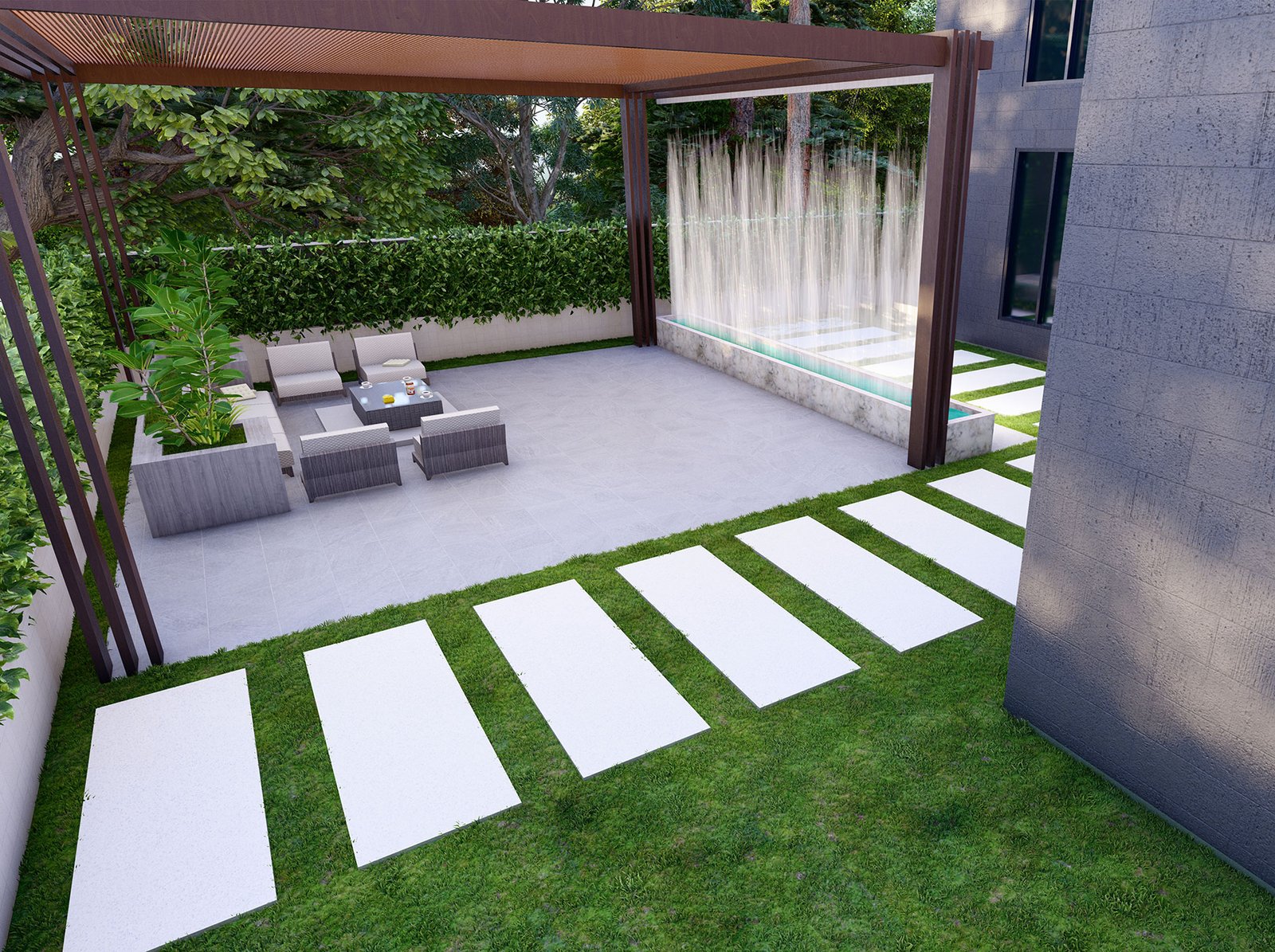 اسم وموقع المشروع :  استراحة خاصة – الامارات العين      التصنيف :  حديقة - خاص     المساحة :  360 متر مربع    حالة المشروع :   مكتمل