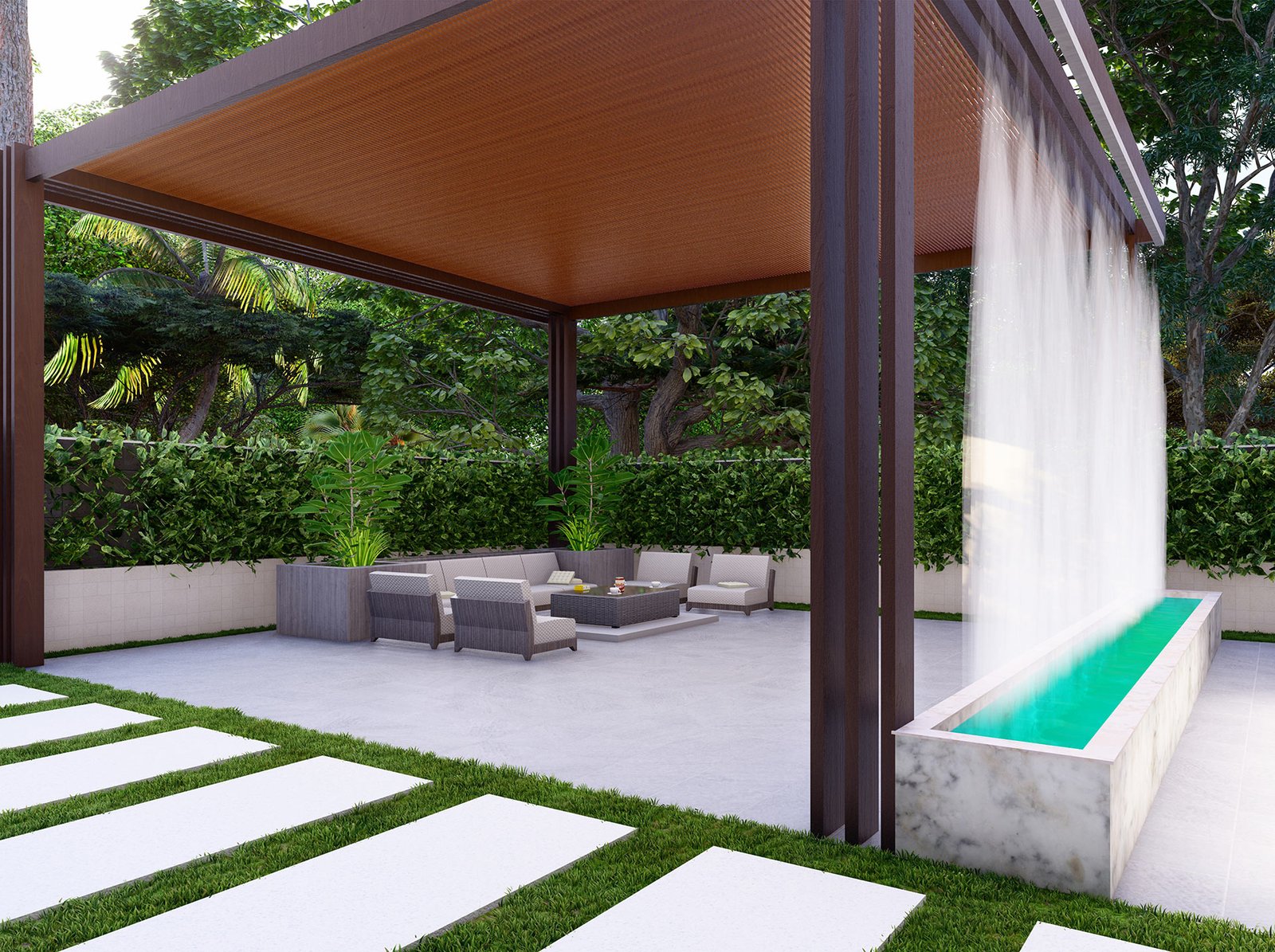 اسم وموقع المشروع :  استراحة خاصة – الامارات العين      التصنيف :  حديقة - خاص     المساحة :  360 متر مربع    حالة المشروع :   مكتمل