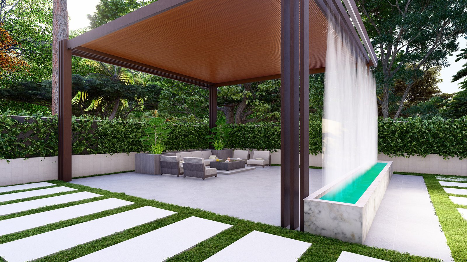 اسم وموقع المشروع :  استراحة خاصة – الامارات العين      التصنيف :  حديقة - خاص     المساحة :  360 متر مربع    حالة المشروع :   مكتمل