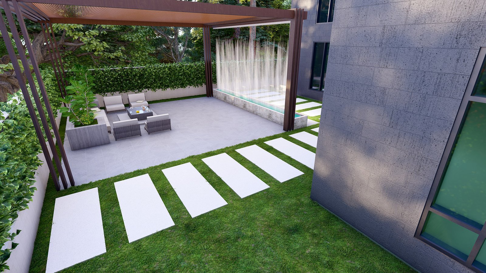 اسم وموقع المشروع :  استراحة خاصة – الامارات العين      التصنيف :  حديقة - خاص     المساحة :  360 متر مربع    حالة المشروع :   مكتمل